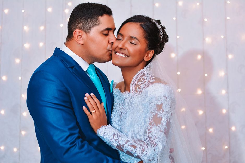 Happy bride and groom celebrating